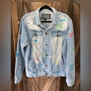 Brooklyn Cloth Men's Light Blue Distressed Graffiti Jean Denim Jacket